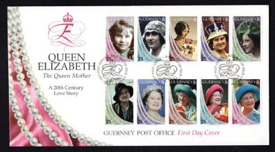 1999 Guernsey Life and Times of Queen Elizabeth the Queen Mother Commemorative Stamps Official First Day Cover (FDC)