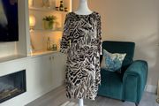 Wallis Ladies Knee-length Black and Beige Animal-print Dress with gathered side tie.