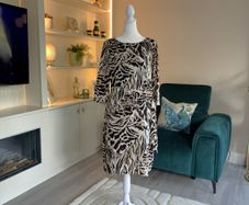 Wallis Ladies Knee-length Black and Beige Animal-print Dress with gathered side tie.