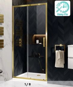 Brushed Brass Easy Clean 8mm Sliding Shower Door 1100mm - Easy Fix Feature