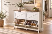 White 4 Flap Shoe Cabinet 127cm Wide Slim Hallway Storage Unit
