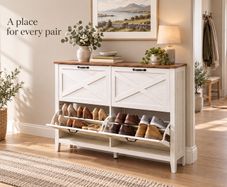 White 4 Flap Shoe Cabinet 127cm Wide Slim Hallway Storage Unit