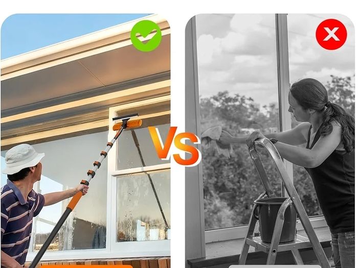 7.2m Telescopic Window Cleaner, Professional Window Cleaning Equipment with Extendable Window Cleaning Pole and 25cm Window Squeegee, Long Reach Window Cleaner Tool for Outdoor/Indoor Use