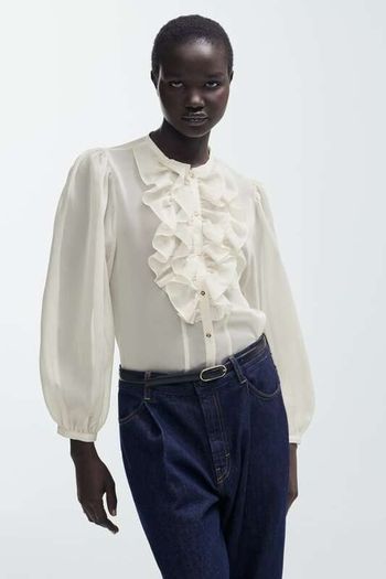Zara Semi-Sheer Shirt With Ruffles