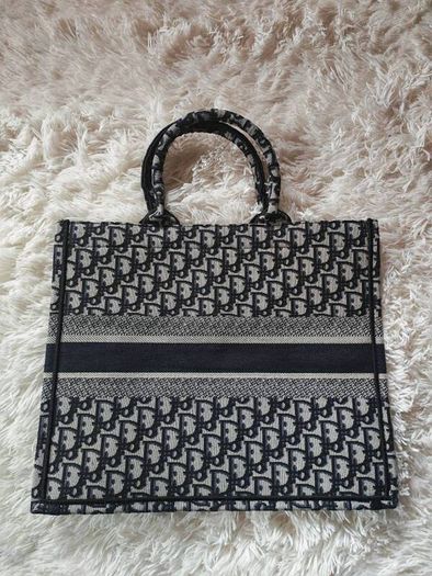 Authentic Christian Dior Large Book Tote - Blue Dior Oblique Embroidery