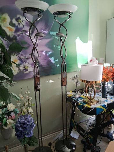 2 Bronze metallic tall floor lamps