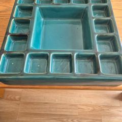 Vintage Teal Studio Pottery Tray - Painting Palette / Jewelry Organizer
