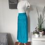 Vintage 1980s turquoise blue pleated midi length skirt. Made in Ireland by Michel Ambers, size 12. Image 5