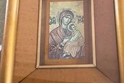 Vintage framed Virgin Mary Byzantine Icon original. photo from the Lawrence Collection, which features sepia-toned images Hand Printed Photograph taken from the original glass plates of W. Lawrence. taken from original 19th-century Irish glassphoto .
