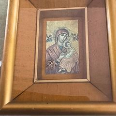 Vintage framed Virgin Mary Byzantine Icon original. photo from the Lawrence Collection, which features sepia-toned images Hand Printed Photograph taken from the original glass plates of W. Lawrence. taken from original 19th-century Irish glassphoto .