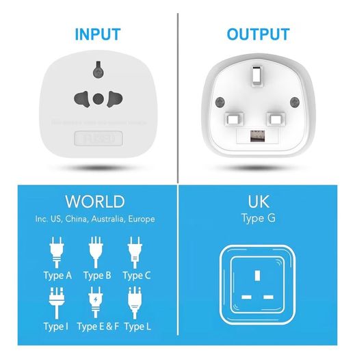 Multi Country To Uk/Ireland Plug Adaptor 2 Pack