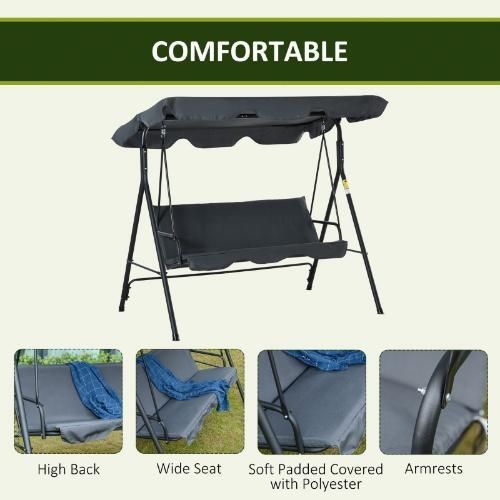 3 Seater Garden Swing Chair Seat with Canopy Grey