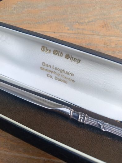 Silver handle letter opener, with original box. D18 Post 8e