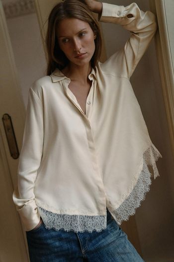 Zara satin shirt with lace cream size S