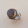 Vintage Etched Carnelian Agate Brass with Silver inlay Flower desgin Ring Image 10