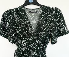 Vintage Style Missguided Emerald Green Polka Dot High Low Wrap Dress Size 14