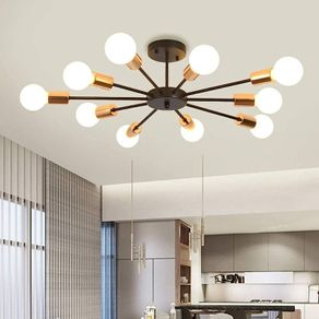 Semi Flush Mount Ceiling Light,10-Light E27 Base Modern Black Chandelier,Industrial Vintage Pendant Ceiling Lamp Fixture for Kitchen Farmhouse Living Room (FREE SHIPPING)