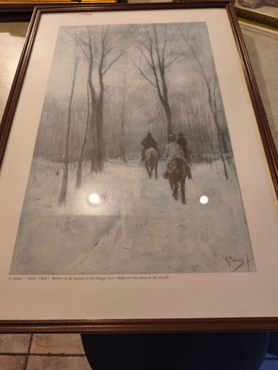 Framed print of Riders in the Snow in the Haagse Bos Anton Mauve (mentioned on object), 1880