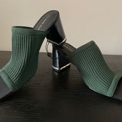 Brand New River Island Khaki knitted heeled mules