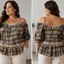 Plus Size Boho Off-Shoulder Animal Print Blouse L-XL Image 2