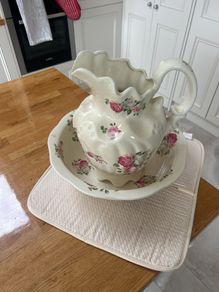 vintage floral ceramic pitcher and wash basin set