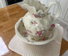 vintage floral ceramic pitcher and wash basin set