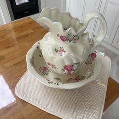 vintage floral ceramic pitcher and wash basin set