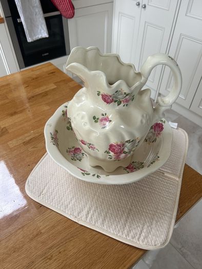 vintage floral ceramic pitcher and wash basin set