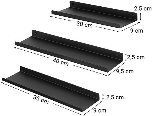 New Set of 3 Black Metal Floating Shelves - FREE P&P