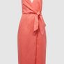 REISS Linen Midi Dress in Coral UK 12 - NEW Image 3