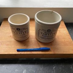 Fruitfield Varsity earthenware / stone marmalade jars
