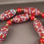 Antique Venetian Style Feather Desgin & Venetian Red WhiteHeart Glass Beads Necklace Image 5
