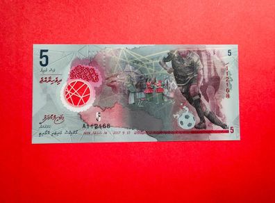 Maldives  5  Rufiyaa   2017 Pick 26a POLYMER  / Plastic (uncirculated)