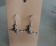 Sterling silver witch on broom earrings