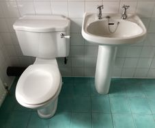Wash Hand Basin, Pedestal and WC.