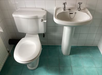 Wash Hand Basin, Pedestal and WC.