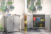 Garden cabinet, outdoor cabinet with worktop, tool cabinet, solid wood, steel