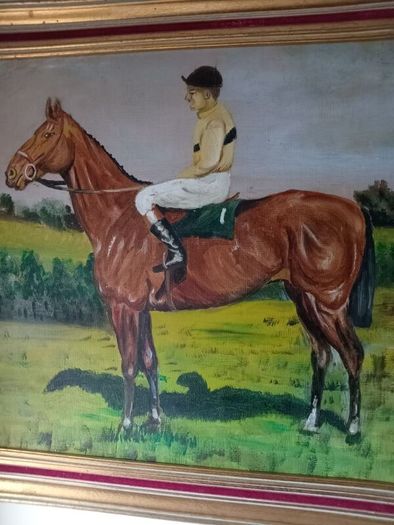 Antique horse painting of sea biscuit 28 inches by 21