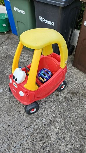 ride on car and helmet