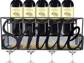 Wall Mounted Metal Wine Rack, Champagne Drink Storage Racks with 4 Long Stem Glass Holders