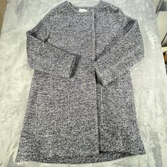 Toast Wool Cotton Coat Size 16 Blue Grey Marl Long Jacket Utility Pockets -Snaps