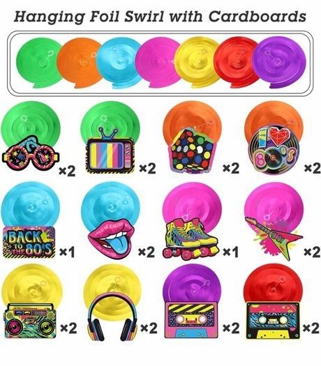 NEW SALE | 53 Pieces 80s Party Decorations, Retro 1980s Hip Hop Party Hanging Swirls