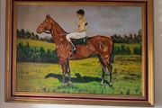 Antique horse painting of sea biscuit 28 inches by 21