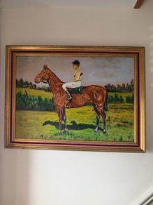 Antique horse painting of sea biscuit 28 inches by 21