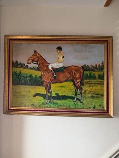 Antique horse painting of sea biscuit 28 inches by 21