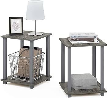 NEW SALE | Simplistic 2-Pack End Table, Side Table, French Oak Grey/Grey, 39.6 x 39.6 cm
