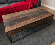 Large Acacia Wood Coffee Table with Pass Through Drawers