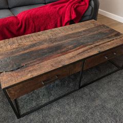 Large Acacia Wood Coffee Table with Pass Through Drawers