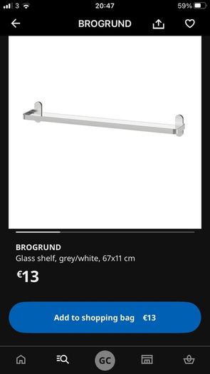 Ikea BROGRUND Glass Shelf