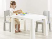 Kids White and Grey Height Adjustable Table and 2 Chairs, 49-54cm H x 50cm W x 78cm D